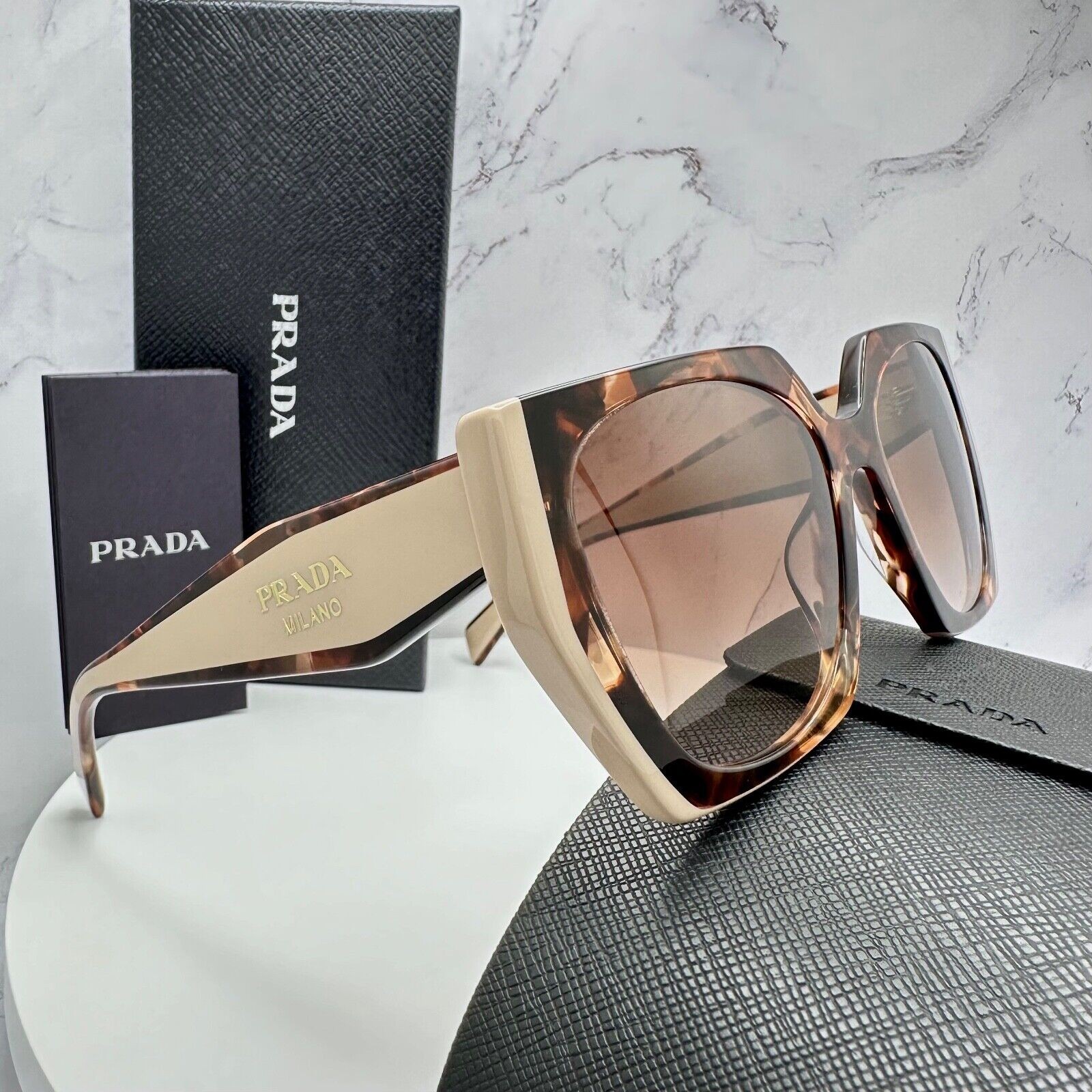 PRADA Sunglasses Brown PR 15WS 01R0A6 Square Womens Beige Tortoise Gold