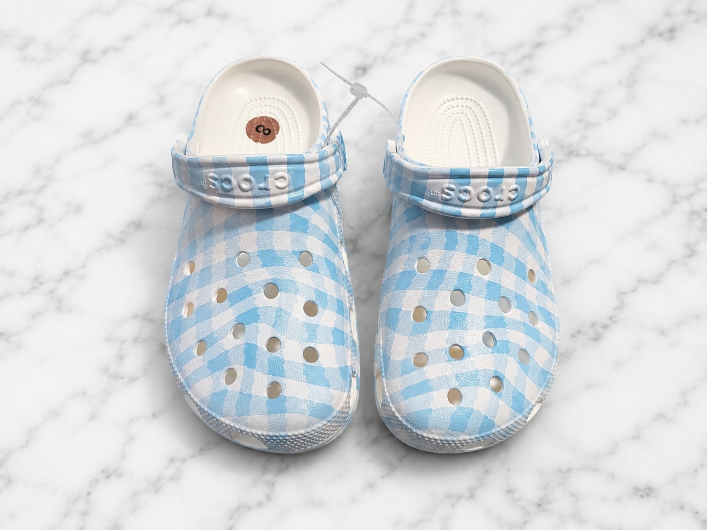 Crocs Classic Gingham Clog Blue White Checkered Unisex M8 W10 New With Tags