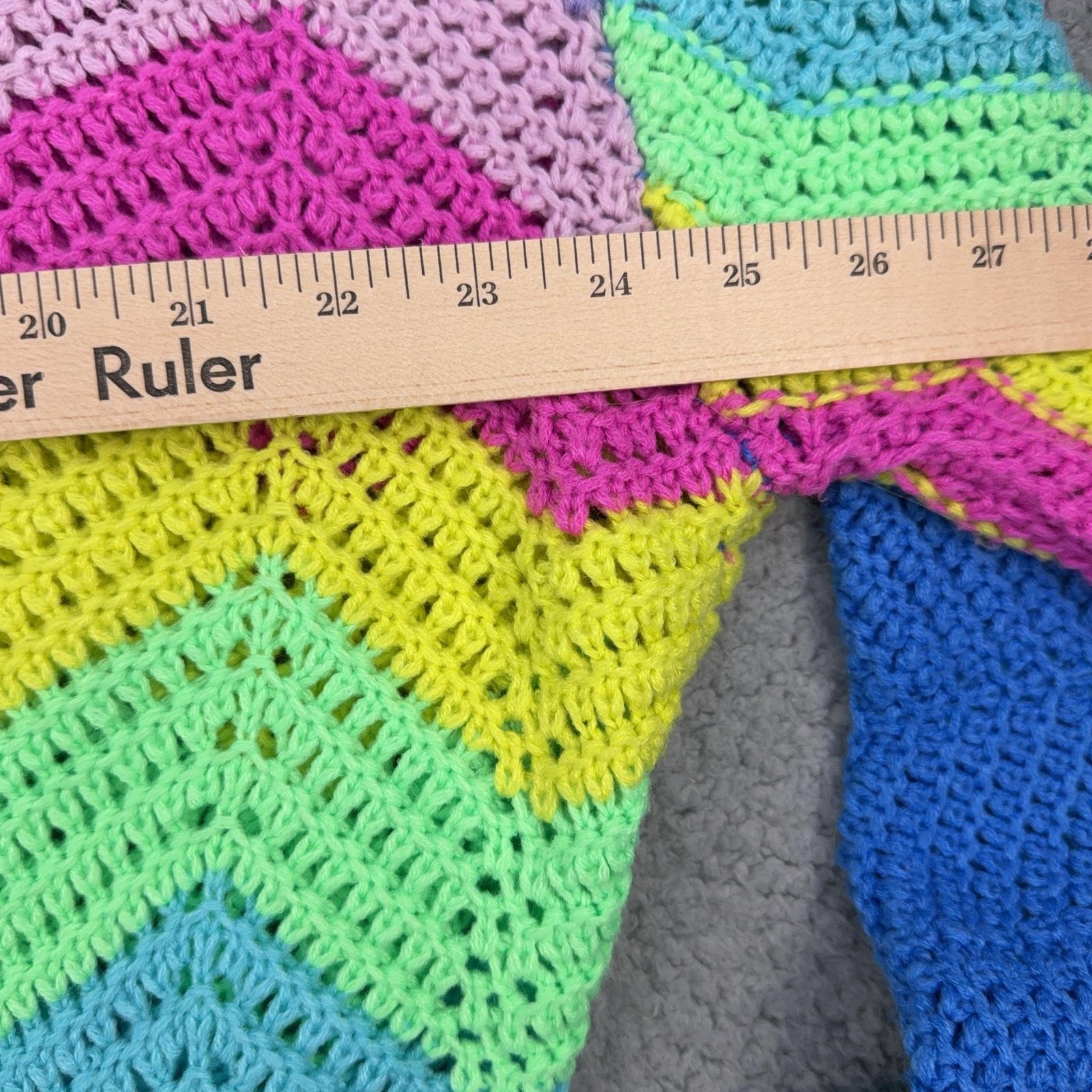 Davi & Dani Cardigan Womens Large Multicolor Rainbow Crochet Open Knit Striped