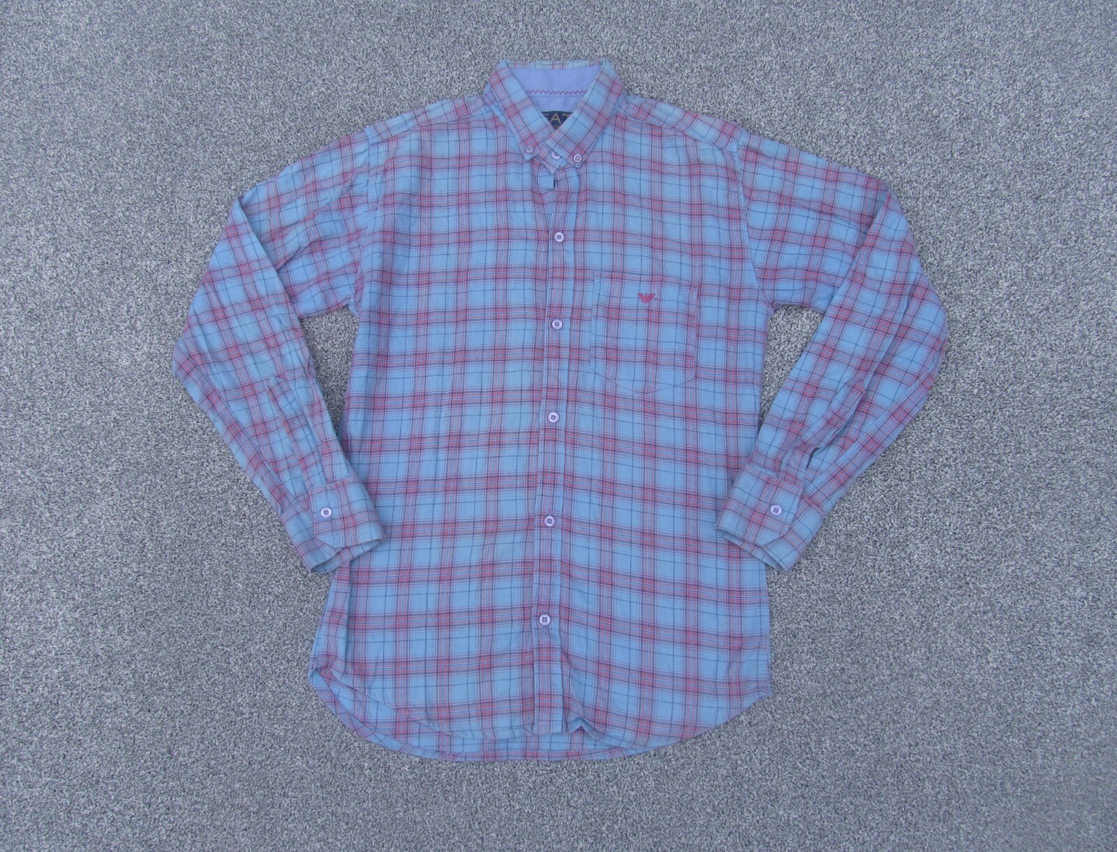 EA7 Emporio Armani Shirt Mens Medium Blue Plaid Button Up Long Sleeve