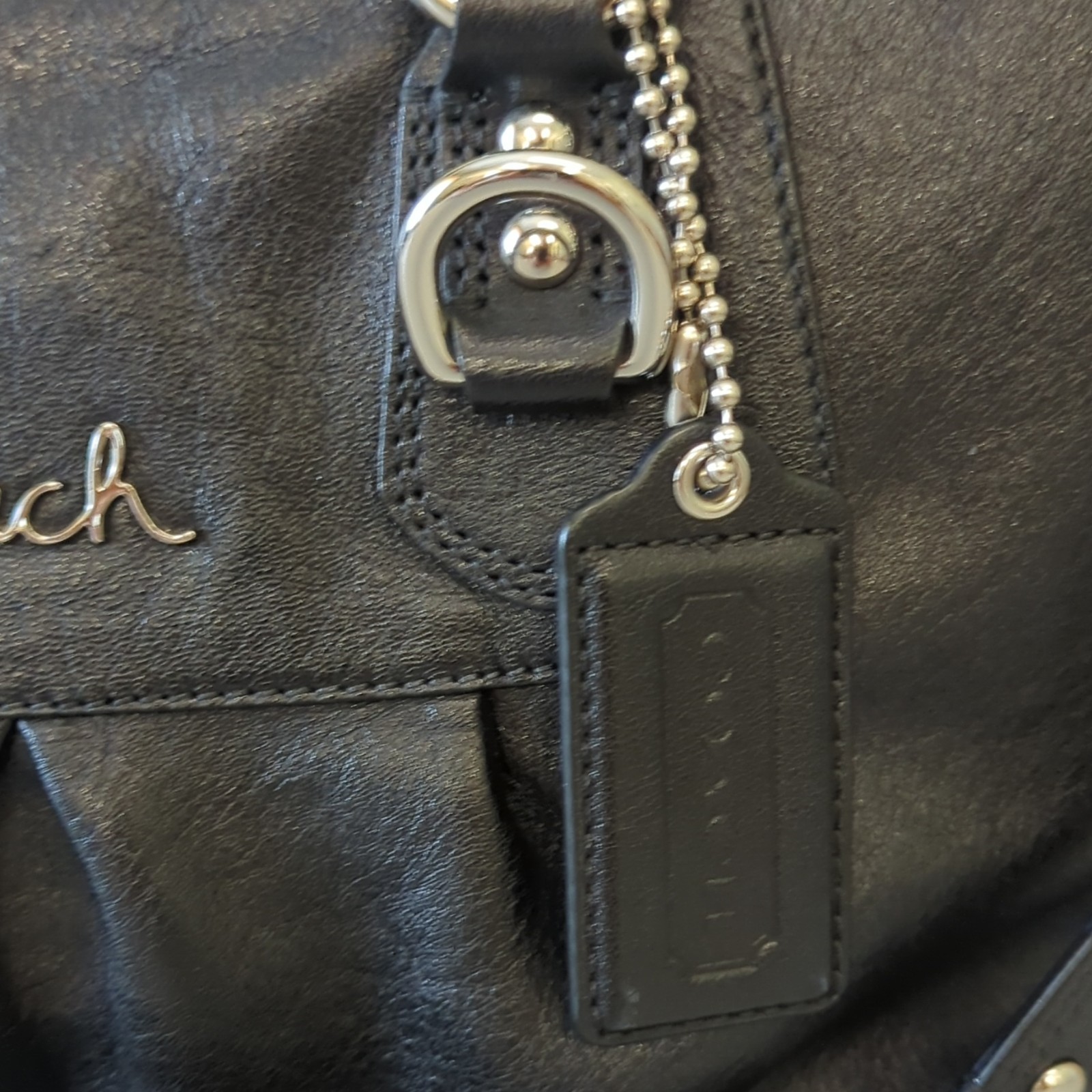 Coach Black Ashley Satchel/Top Handle Bag w/ Detachable Strap, Purple Lining