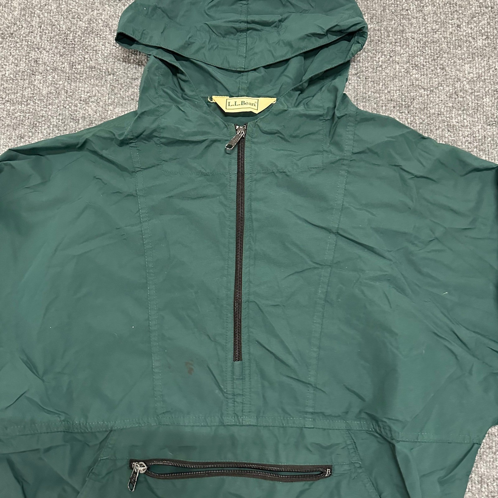 L.L. Bean Anorak Mens Size L Green Vintage Half Zip Hooded Windbreaker Pocket