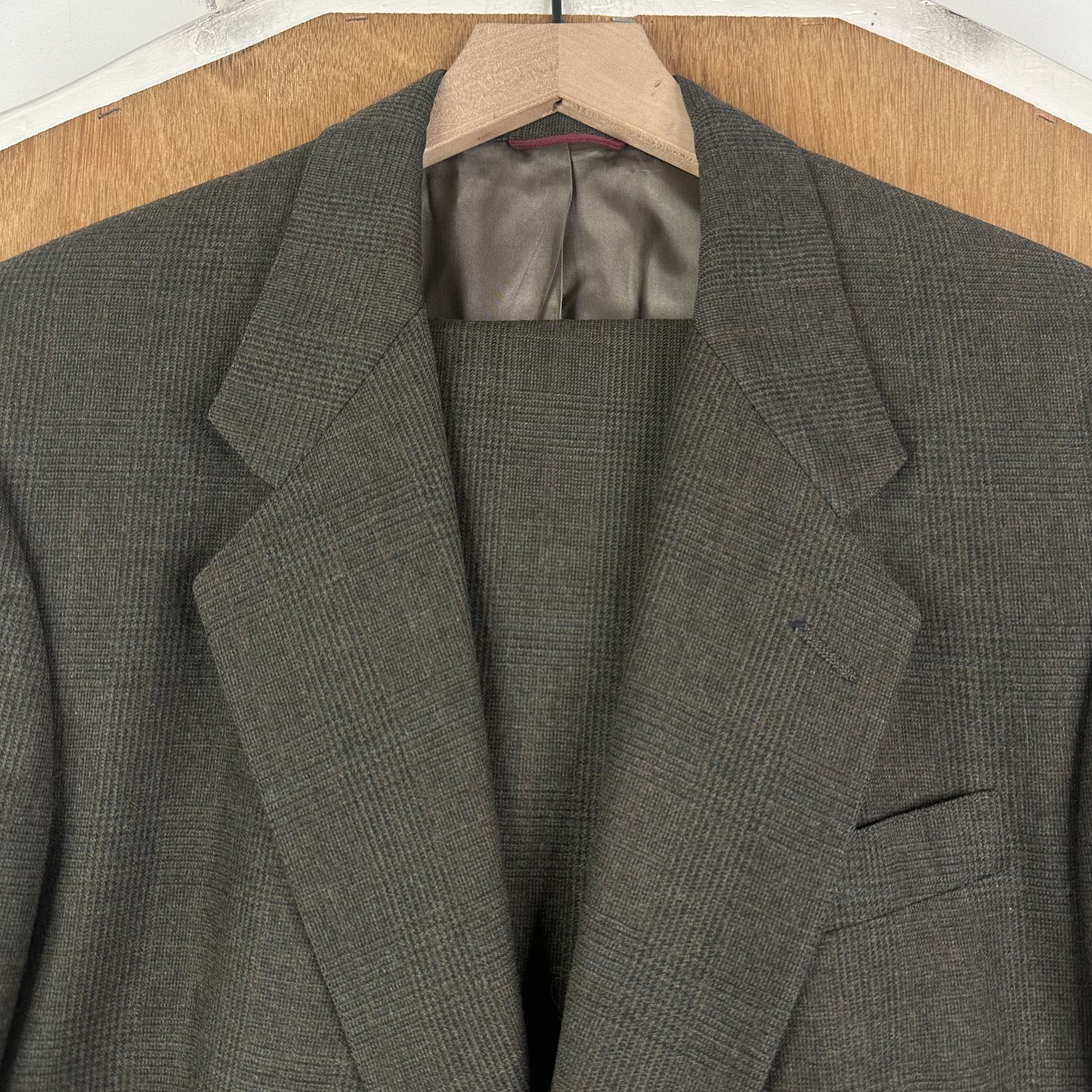 VTG Hart Schaffner Marx Suit Mens 40R Brown Glen Check 2 Button Wool Pants 34×29