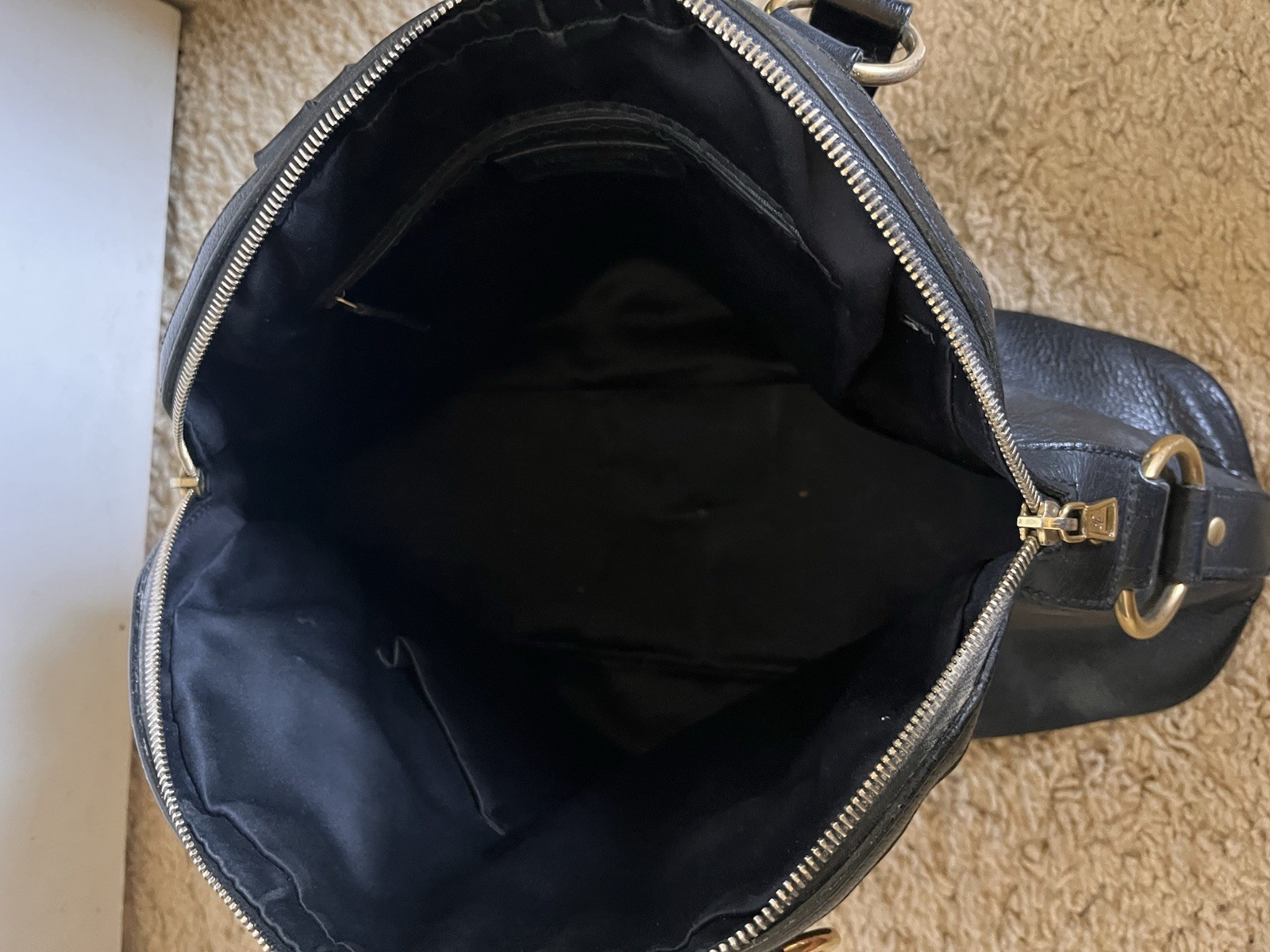 Saint Laurent Black Satchel Top Handle Bag Gold Hardware Zip Inner Pockets