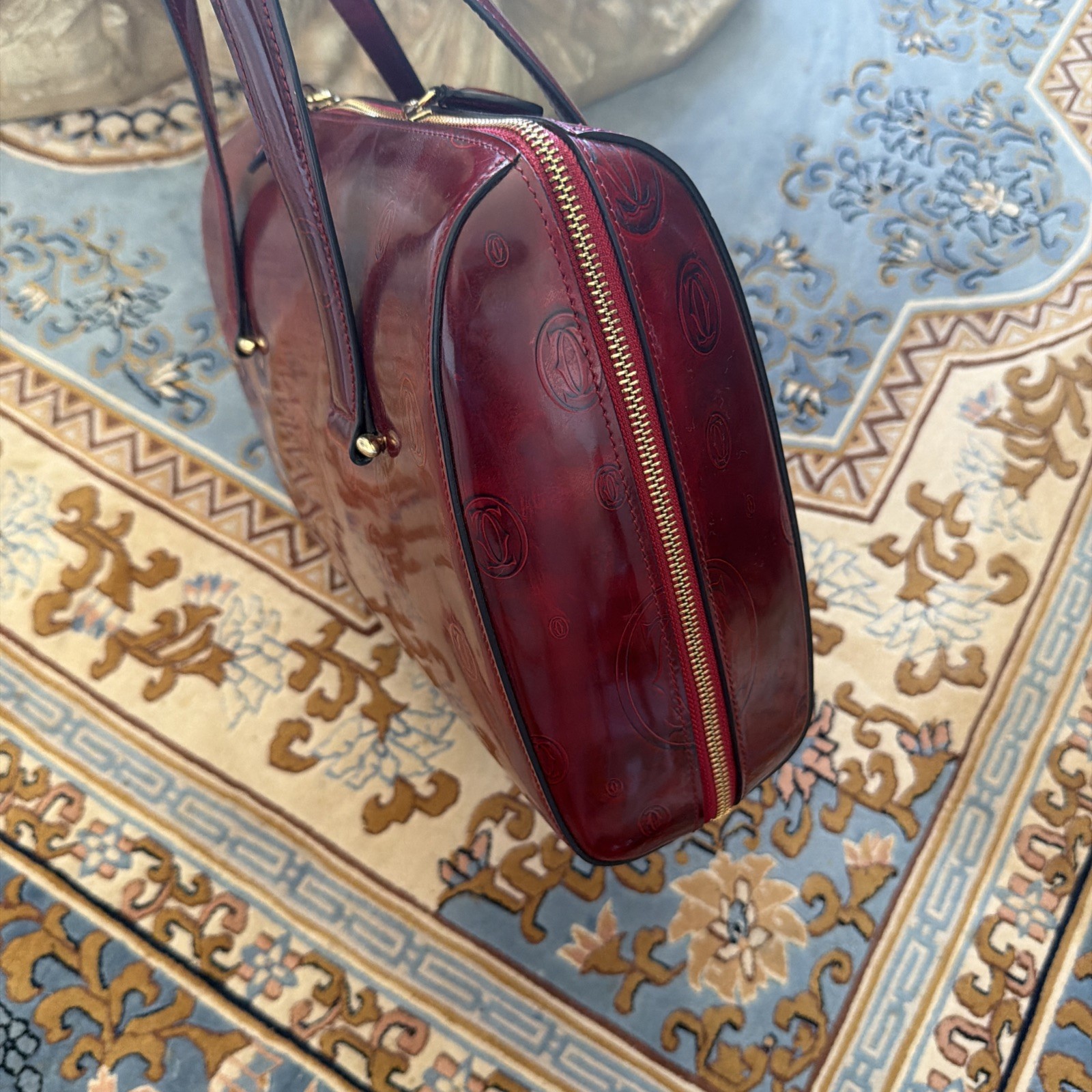 CARTIER Happy Birthday Red Patent Leather Zip Around Business Bag Handbag