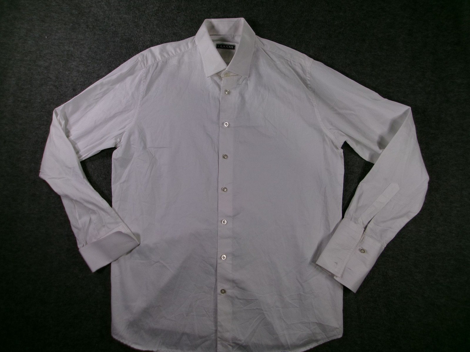 LAXMI Dress Shirt Men Large White French Cuff Long Sleeve Button Down Cutaway