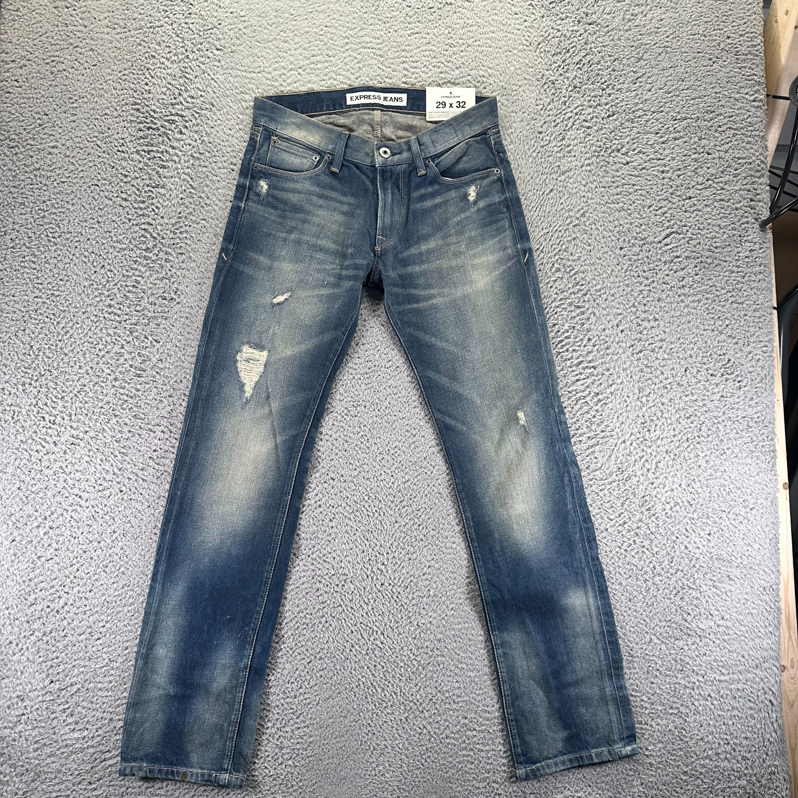 Express Rocco Jeans Mens 29×32 Blue Cotton Denim Straight Slim Faded Workwear
