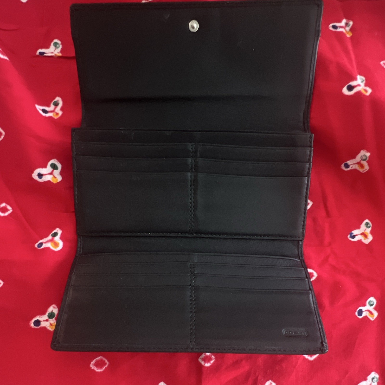 Coach Black Checkbook Folding Wallet with Zip Coin Pocket Logo for Women