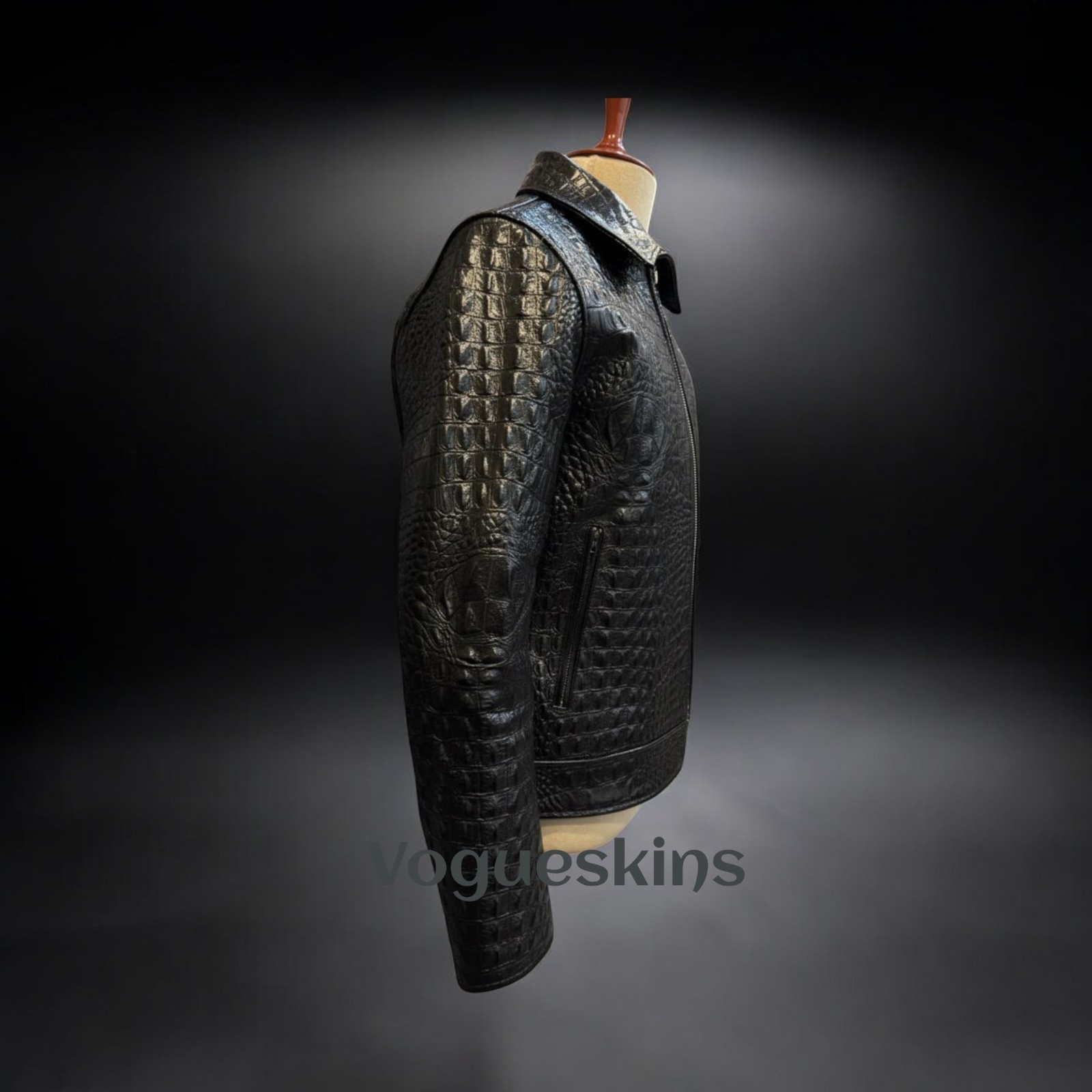 Men’s Black Leather Jacket Crocodile Embossed Pattern Alligator Leather Jacket