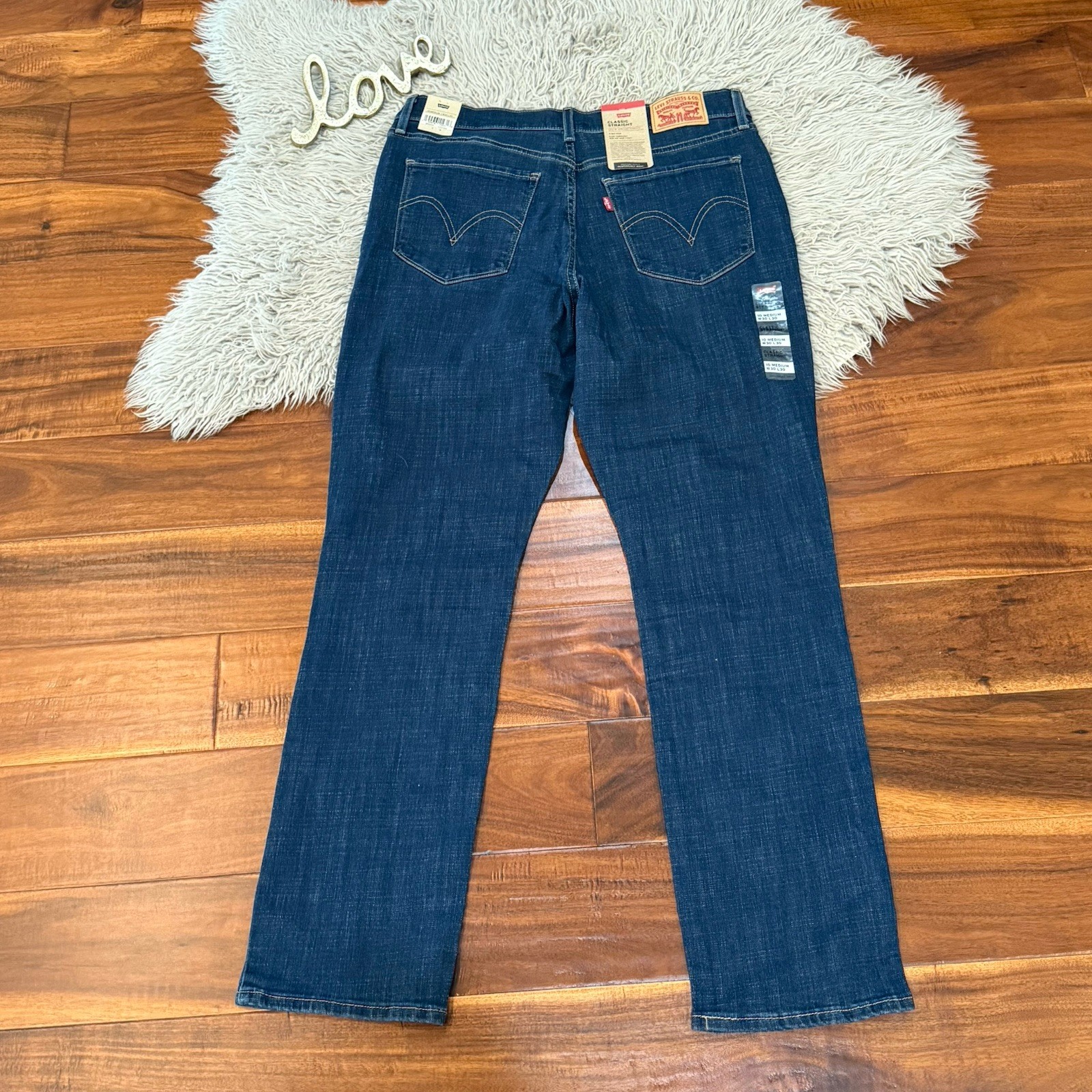 Levis Womens Classic Straight Leg Jeans 10 30 Lapis Dark Horse Medium Wash New
