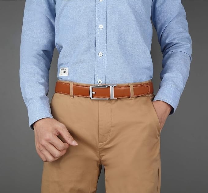 Men’s Ratchet Belt Genuine Leather Mens Belt with Slide Ratchet Belts for men