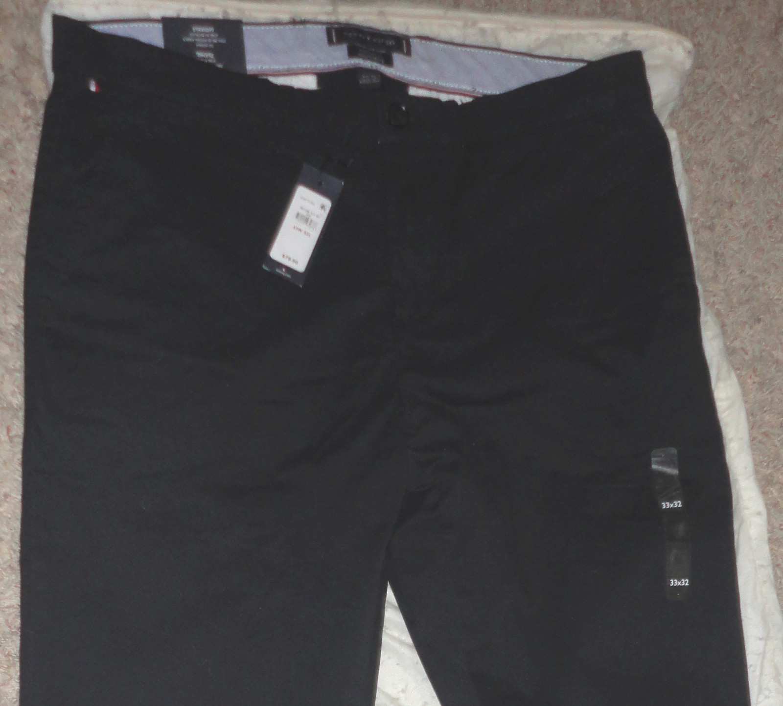 TOMMY HILFIGER Mens TH FLEX BLACK STRAIGHT-FIT CHINO PANTS~Sz 33 X 32~Thflex~NEW