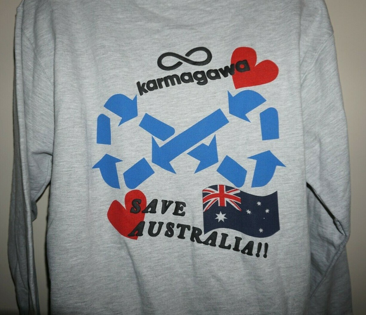 Karmagawa Save Australia Gray Hoodie Unisex Pullover Streetwear Sweatshirt Sz L