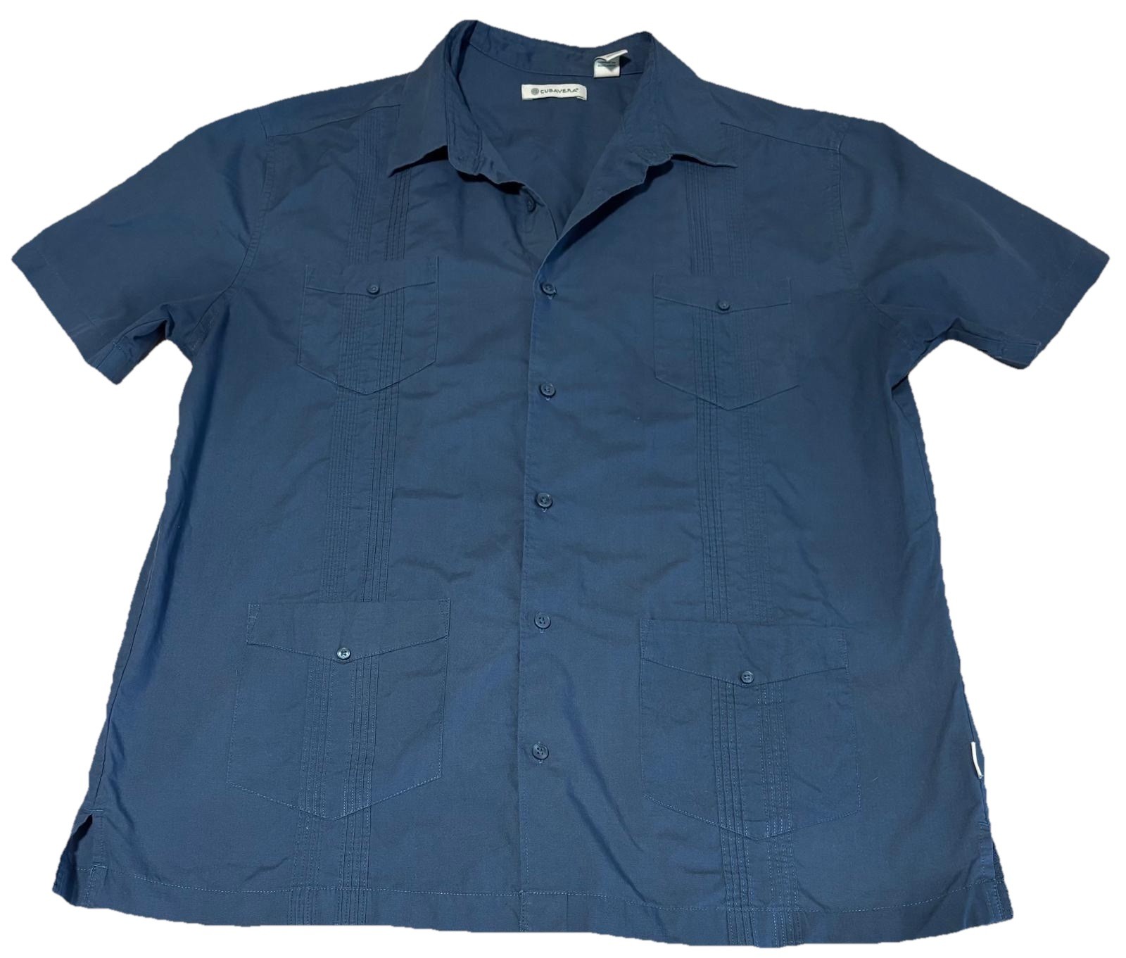 Cubavera Men’s Solid Blue Spread Collar Short Sleeve Button-Up Shirt Pockets XL
