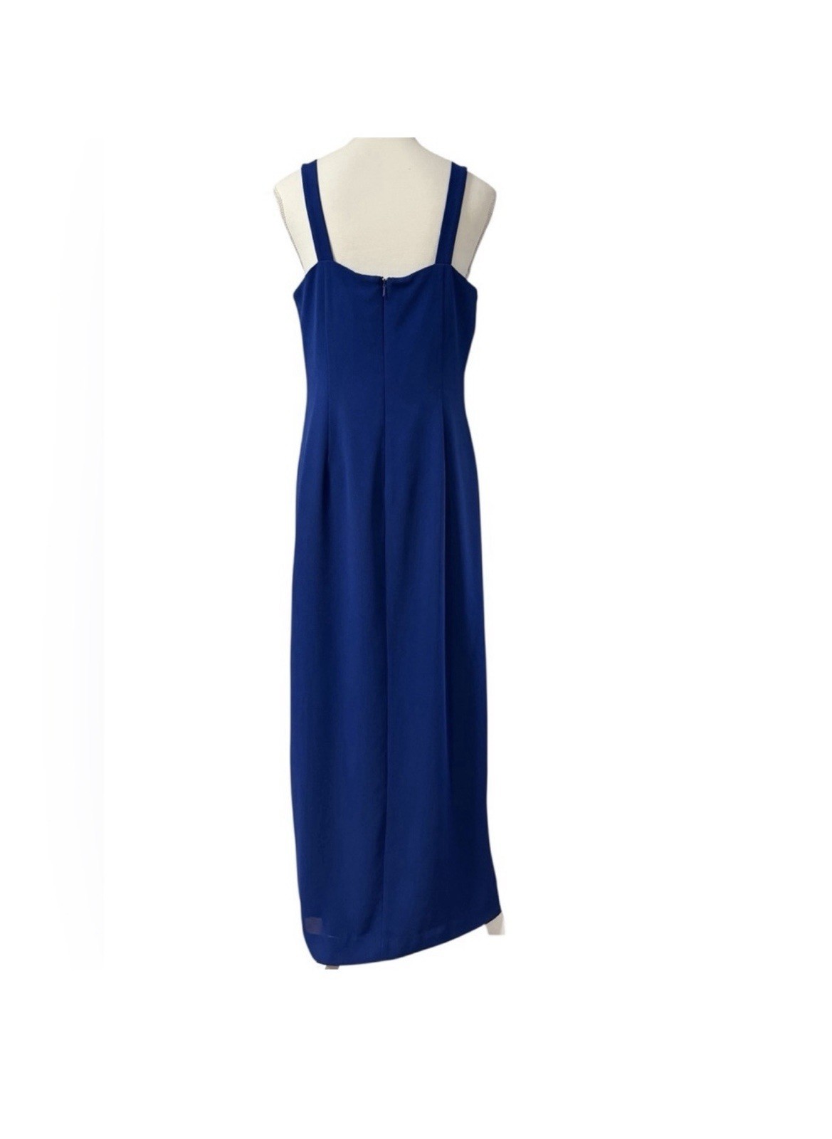 J.R. Nites by Caliendo Blue Maxi Dress Square Neck Lined Side Slit Zip 12