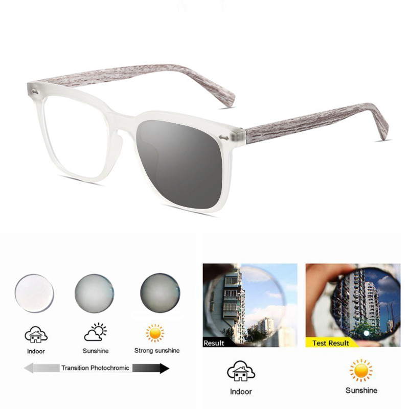 TR90 Photochromic Presbyopic Glasses Men Imitation Wood Square Sunglasses Reader
