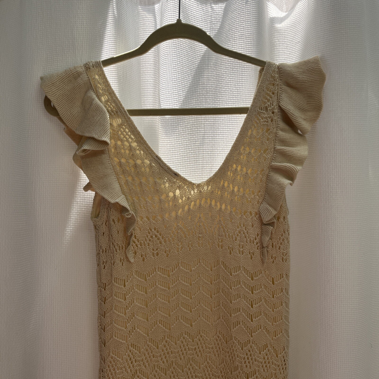 Jessica Simpson Cottagecore Crochet Ruffle Sleeve Fairy Ivory Maxi Dress Large