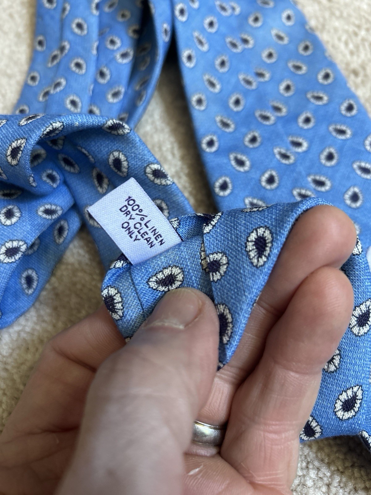 SEAWARD & STERN men’s tie – 100% linen – blue w/ abstract paisleys – 3 1/8″
