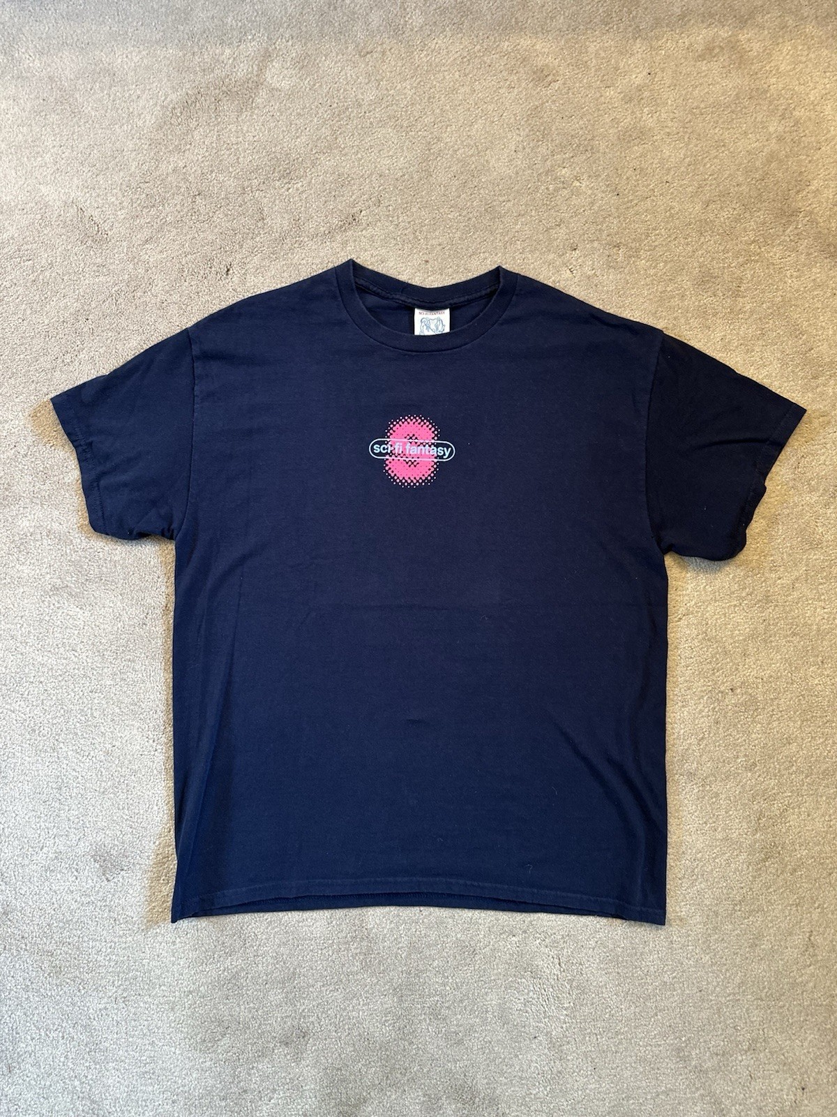 Sci-Fi Fantasy Graphic T-Shirt Navy Logo Print Skate Streetwear L 90s Y2K Anime