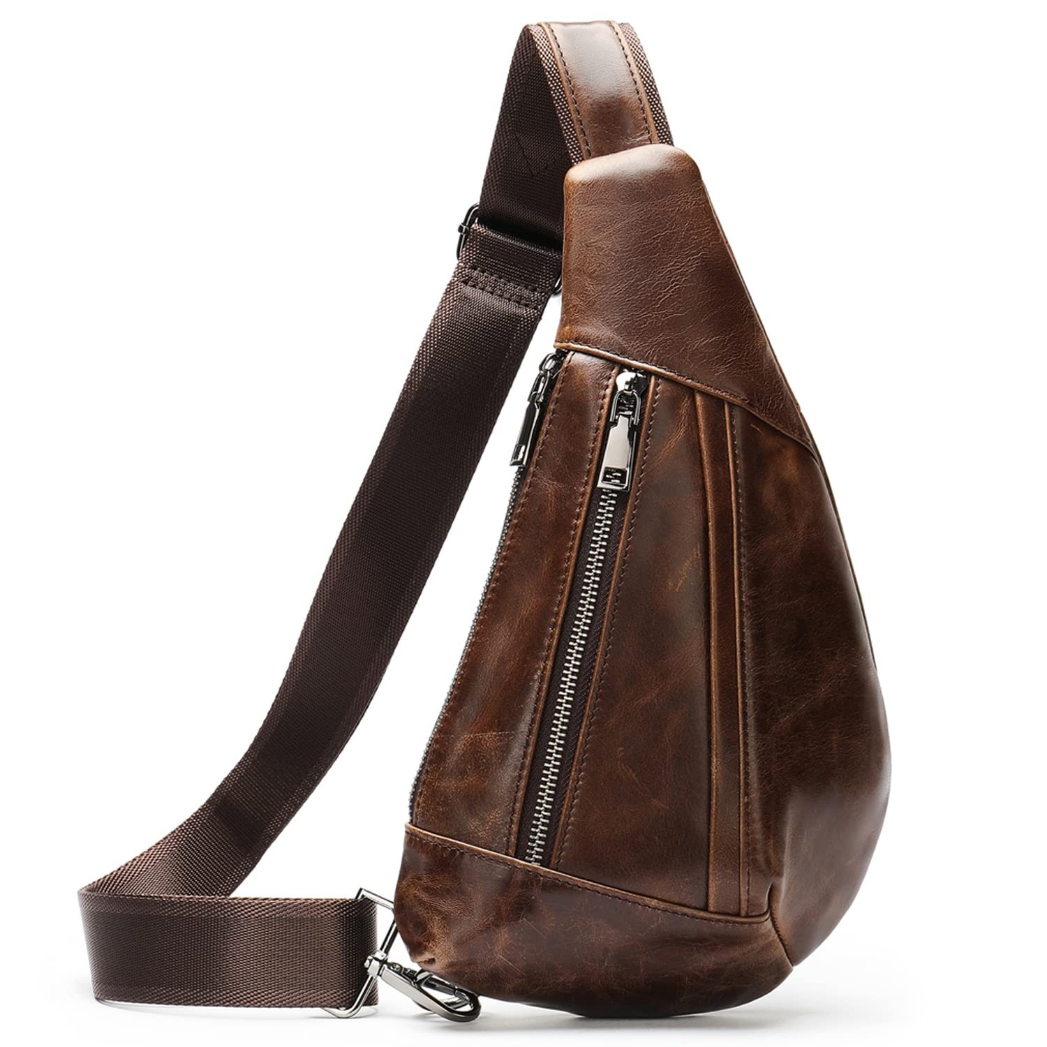 Leather Crossbody Sling Bag for Men Women Single Shoulder Chest Pack Backpack…