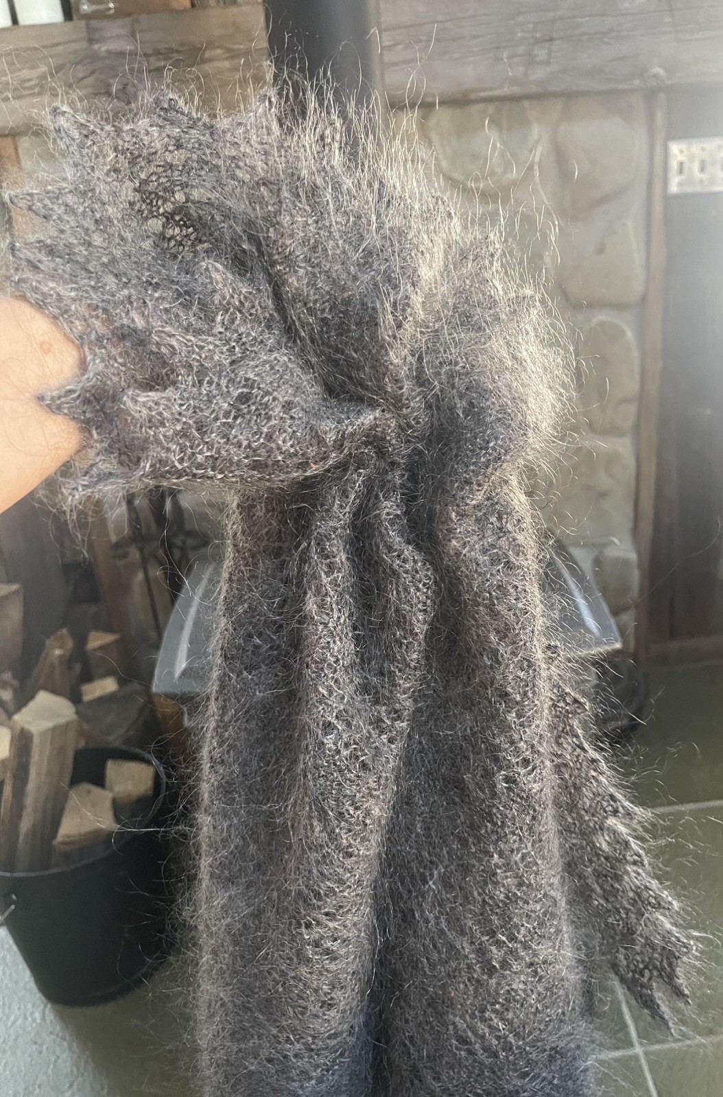 Orenburg Lace Shawl Gray Graphite Goat Down 29×48 in