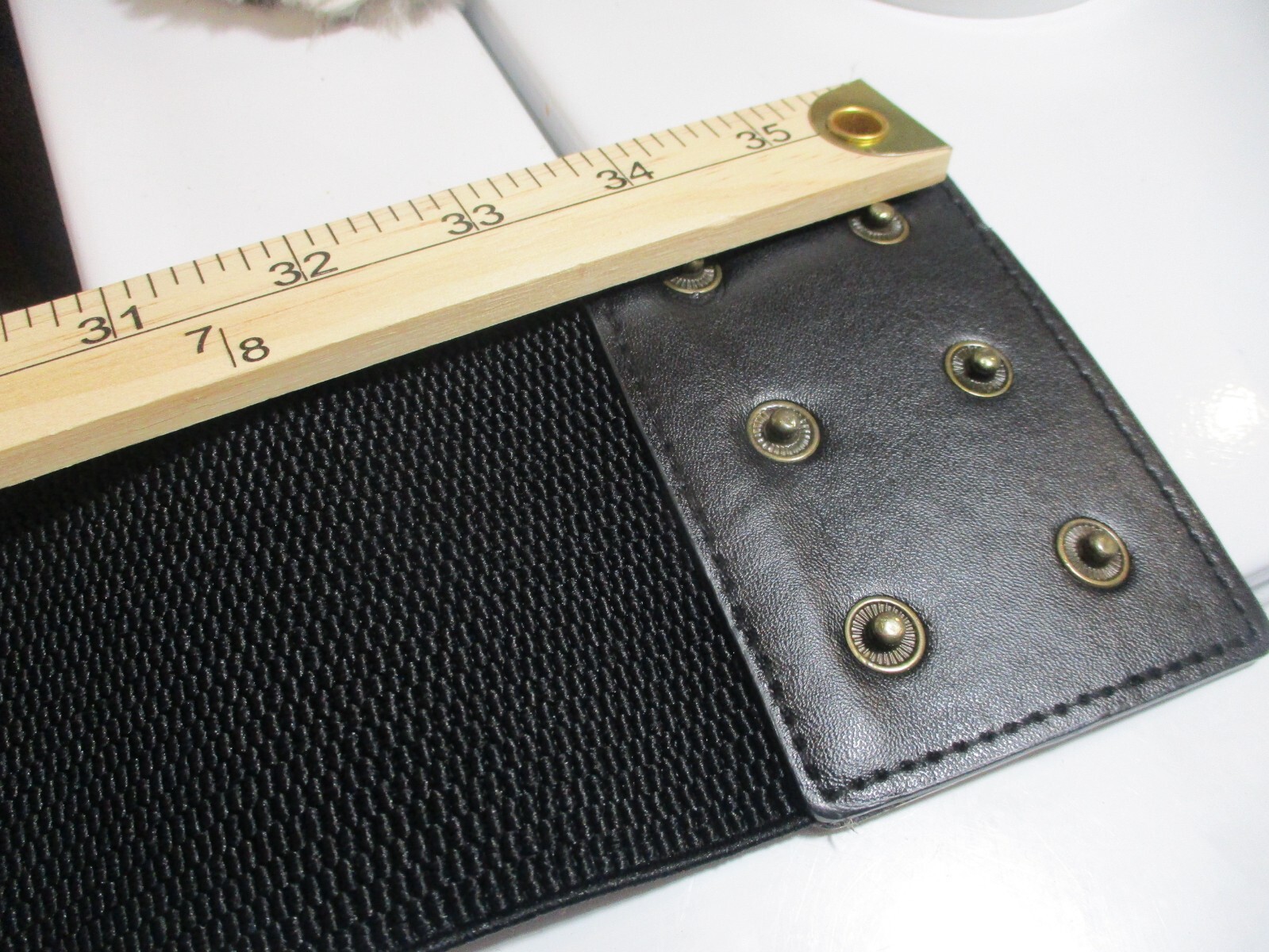 Black Faux Leather Elastic Lace Up Snap Corset Stretch Belt Women 4.5″ W X 35″ L