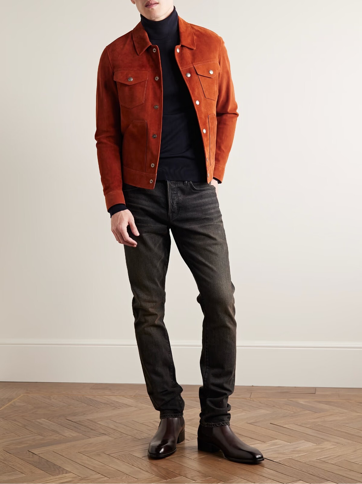 Mens Rust Leather Trucker Jacket Suede Custom Made Size S M L XL 2XL 3XL 4XL