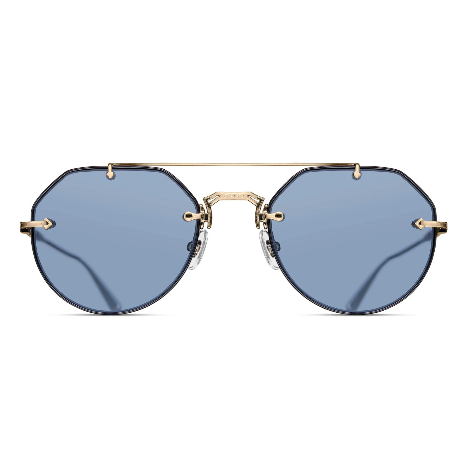 Matsuda M3121 Geometric Sunglasses Brushed Gold | Cobalt Blue Lenses