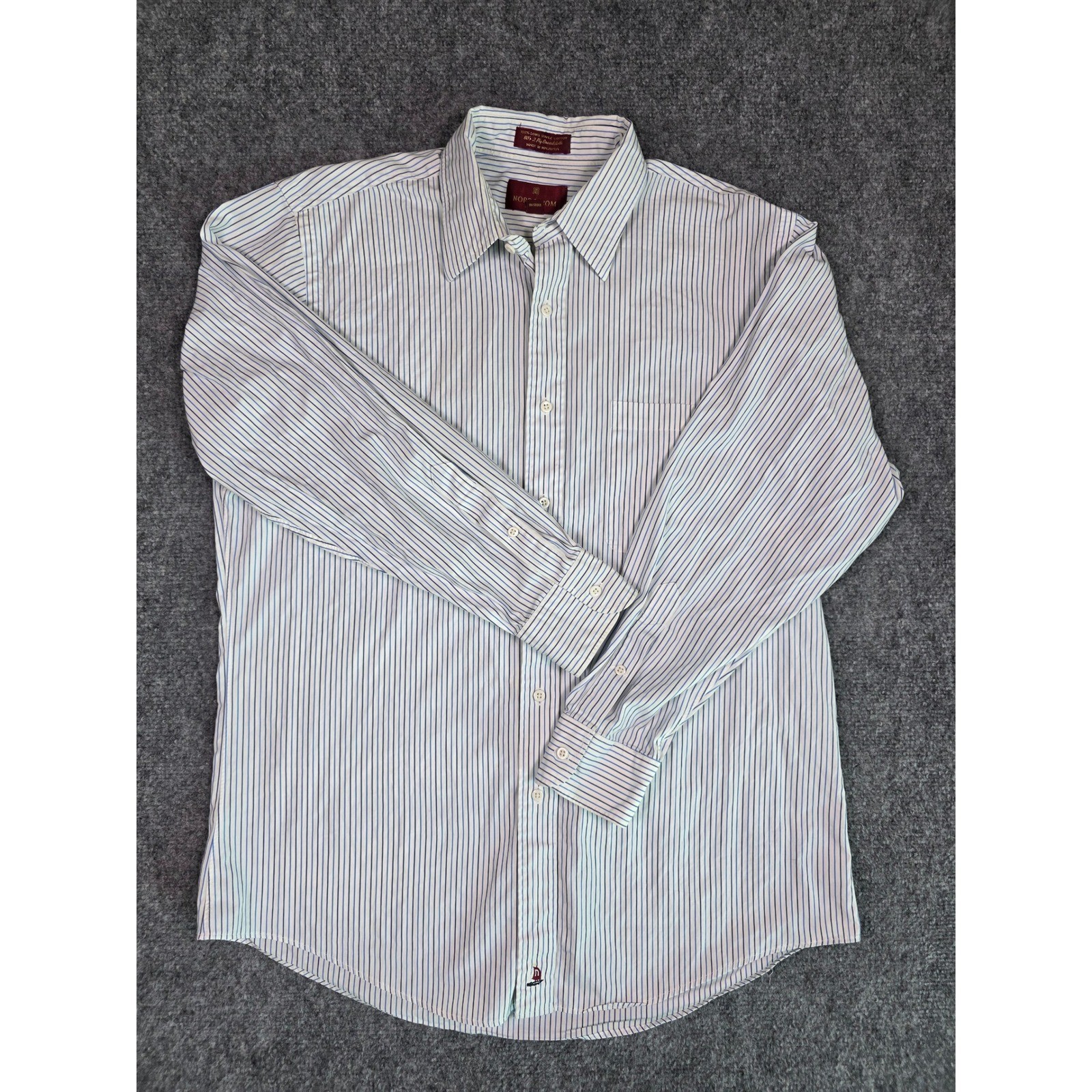 Vintage Nordstrom Button Down Shirt Mens 15.5-32 Blue White Pinstripe Broadcloth