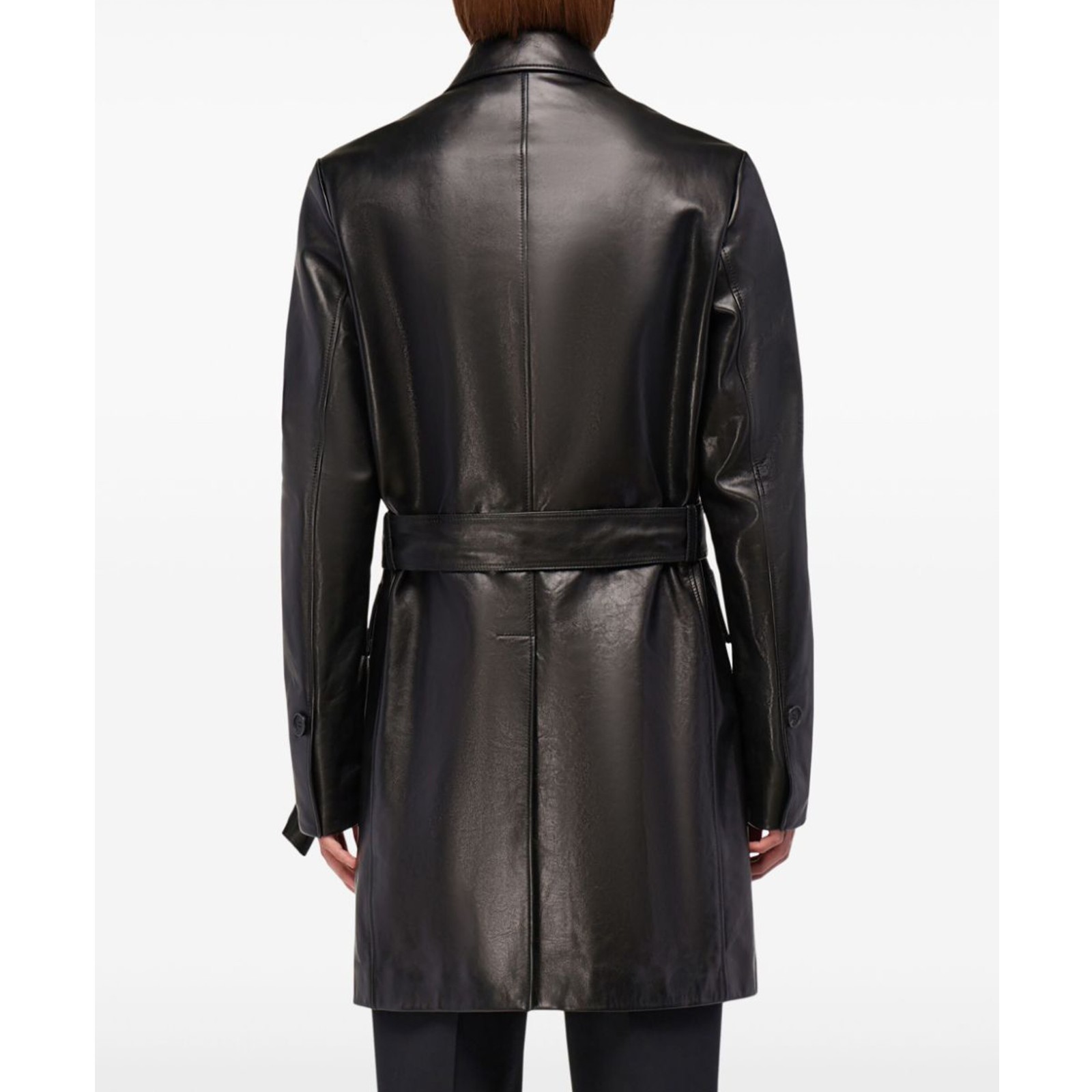 Men’s Genuine Leather Utility Black Field Coat Belted Four Pocket Casual