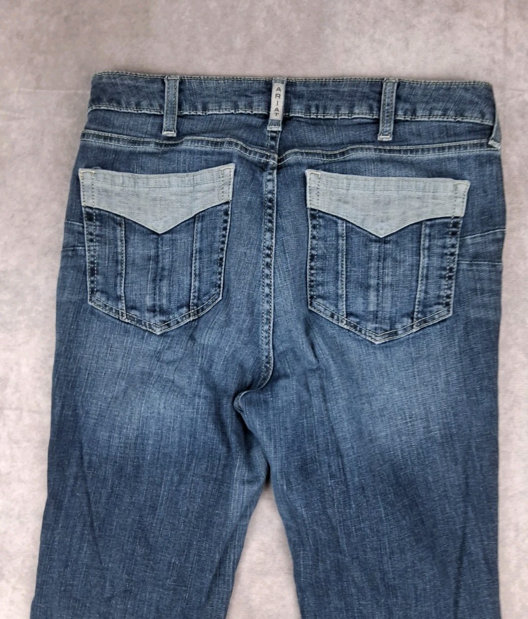 Ariat Real Jeans Womens 31R Blue Flare Leg Raw Hem Mid Rise Western Boot 32″