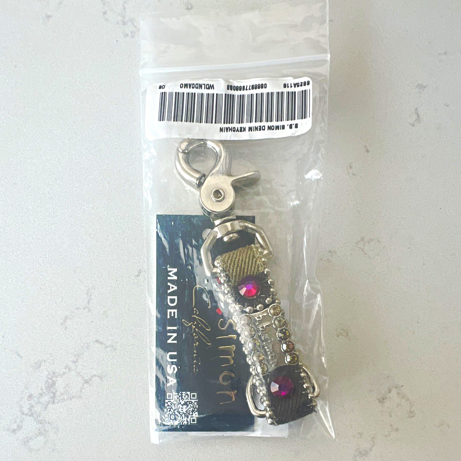 Supreme & bb Detachable Metal Key Chain Silver with Purple Rhinestone Accents
