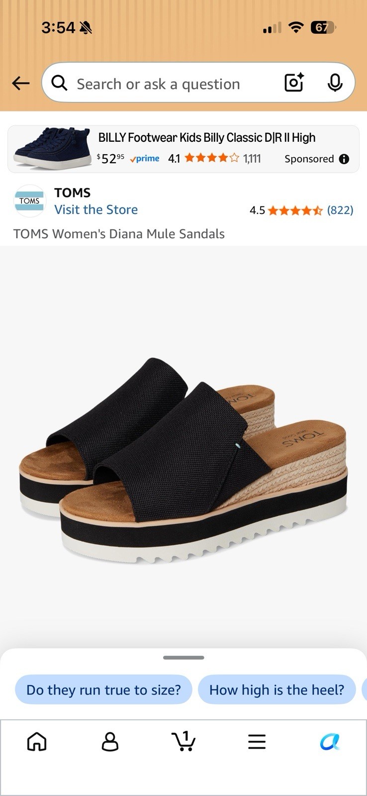 New TOMS Women’s Diana Mule Wedge Comfortable Regular Sandal, Black, Size 11