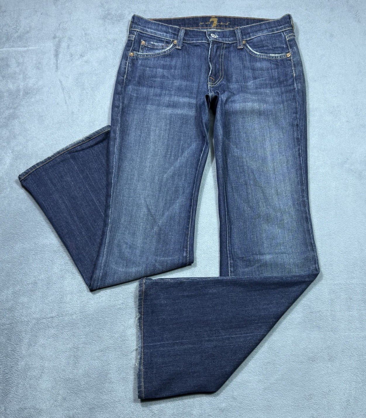 7 For All Mankind Jeans Womens 27 (28×30) Damaged Bootcut Lowrise Boho USA