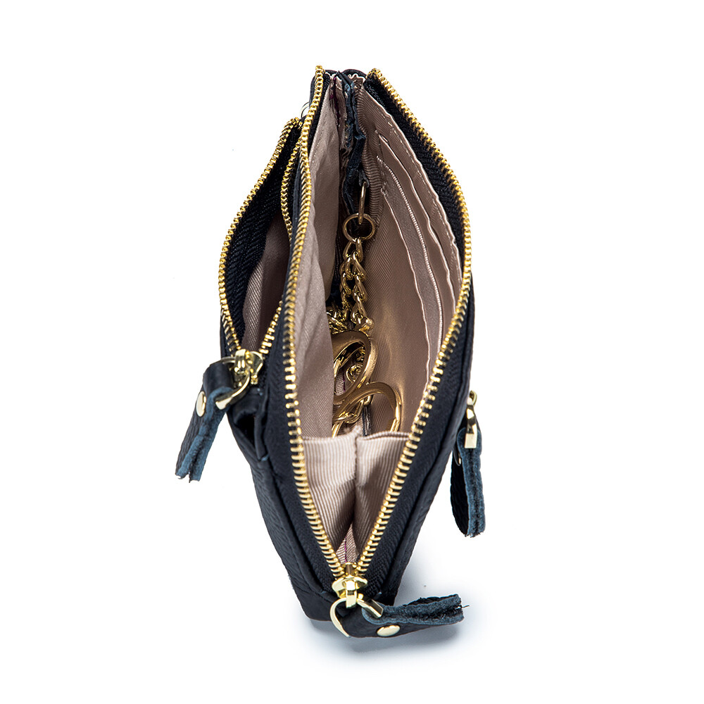 Soft Real Leather Coin Purse for Women Wristlet Mini Pouch Wallet with Keychain
