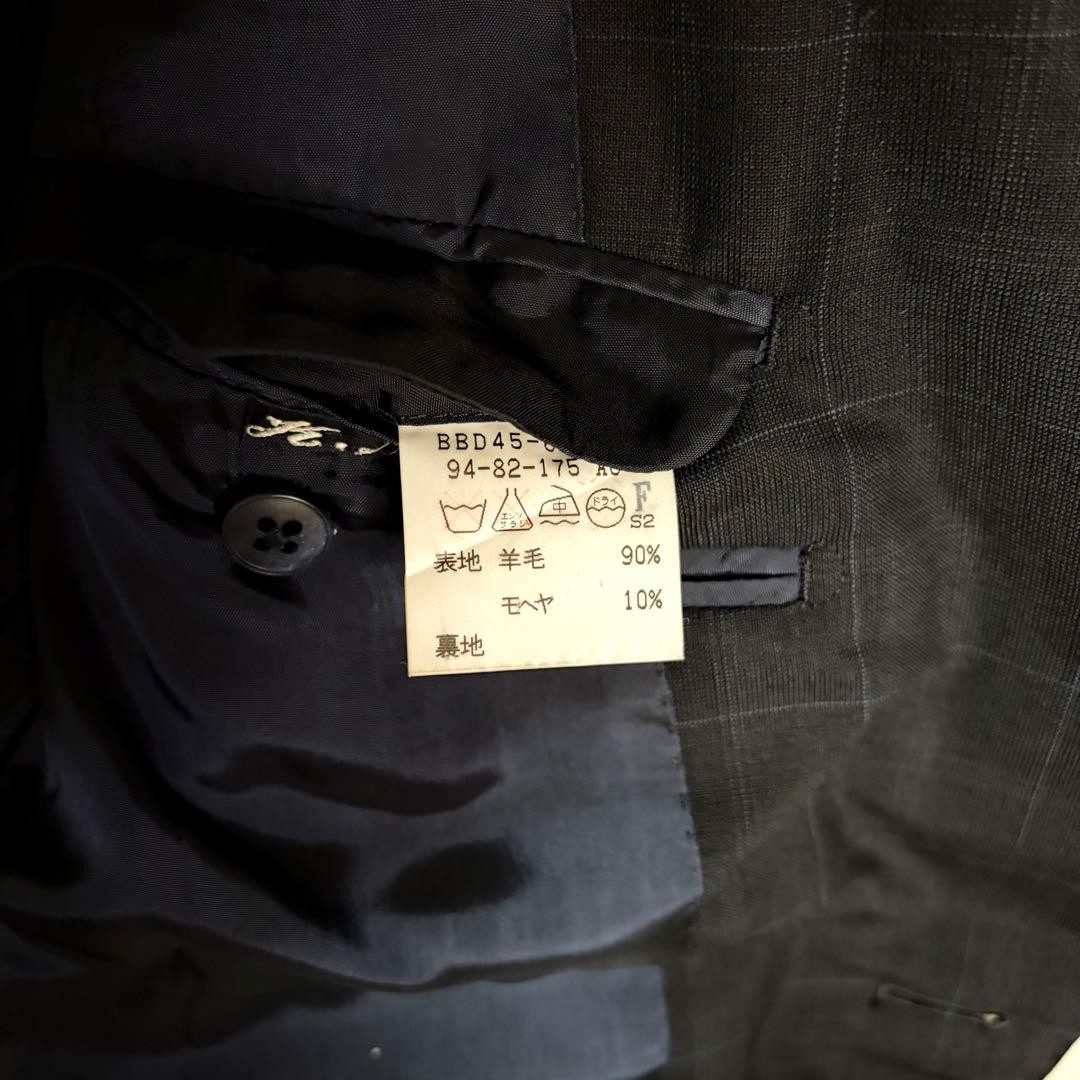 Burberry London Suit Set Men L Black Navy Plaid Wool Mohair 2B Jacket Pants