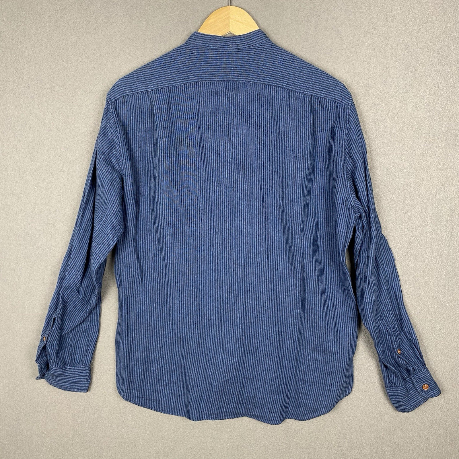 J Crew Shirt Mens Medium Baird McNutt Irish Linen Band Collar Long Sleeve Navy