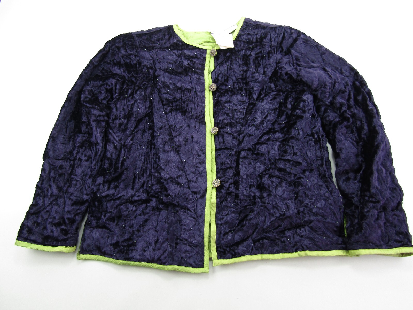 Coldwater Creek Quilted Velvet Over Coat Womens Large Beaded Button Outdoor NWT