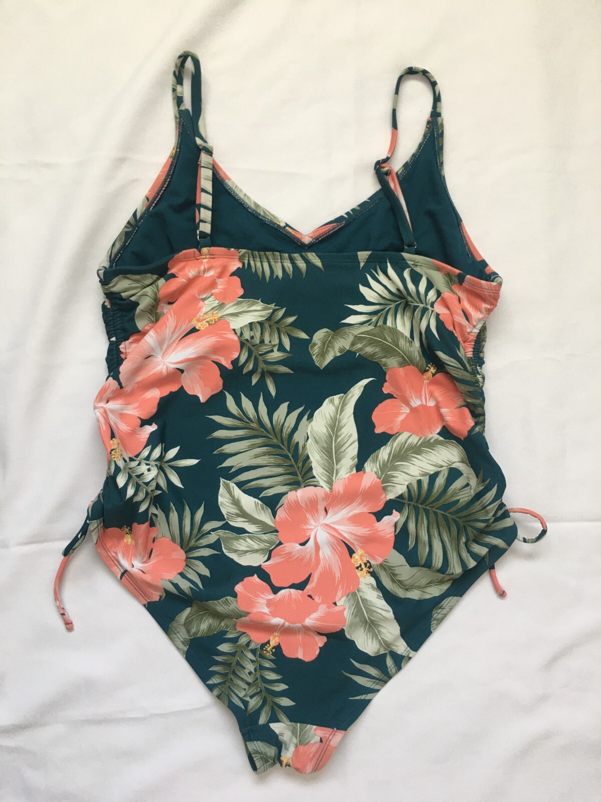 Kona Sol Womens Swimsuit One Piece Swimwear Green Floral Tropical Side Cinch…