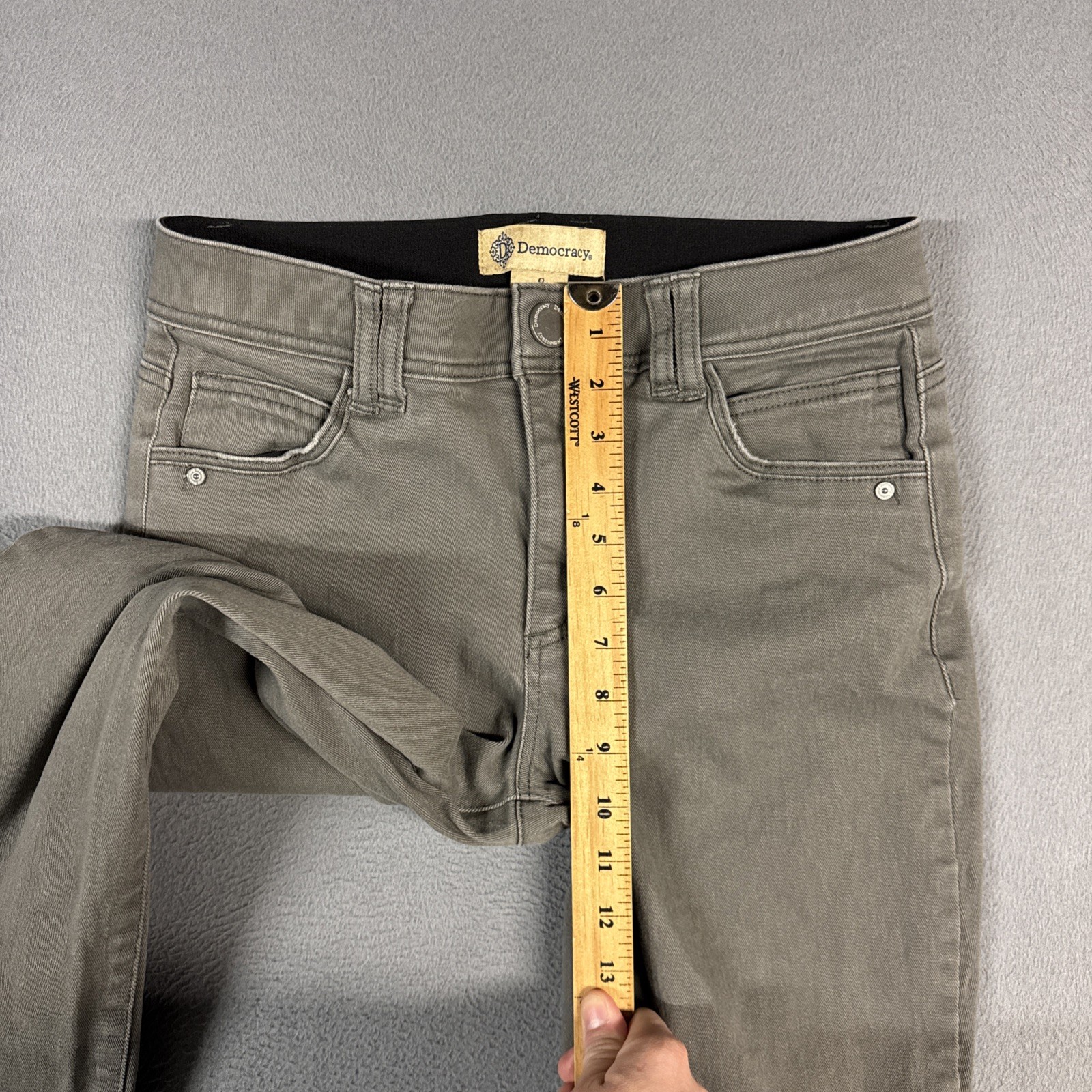 Democracy Jeans Womens 8 Gray Green Straight Frayed Ab Technology Stretch Cotton
