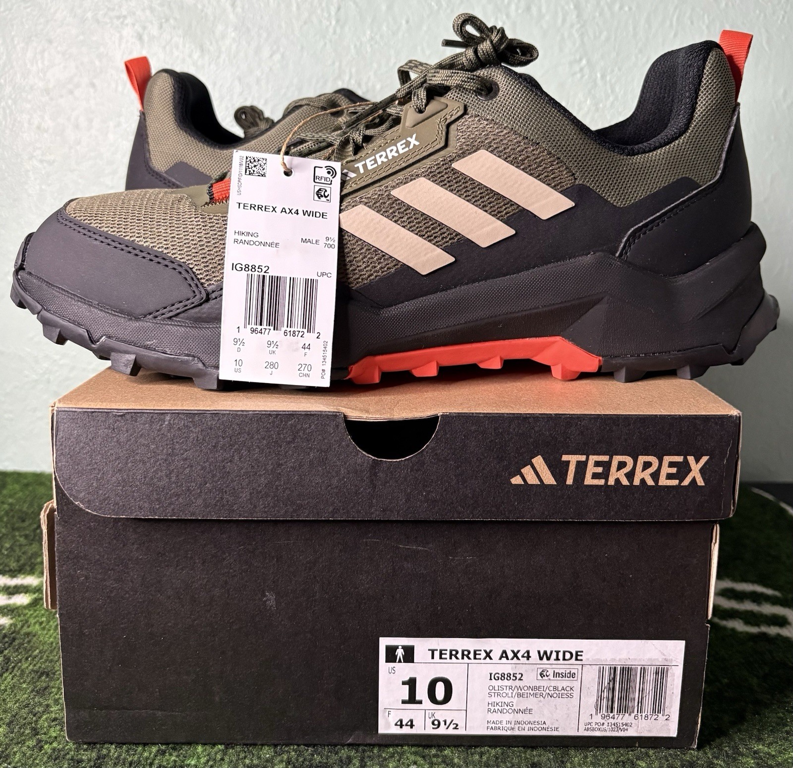US Men’s 10 Wide – Adidas TERREX AX4 “Olive Strata Core Black” IG8852, NIB