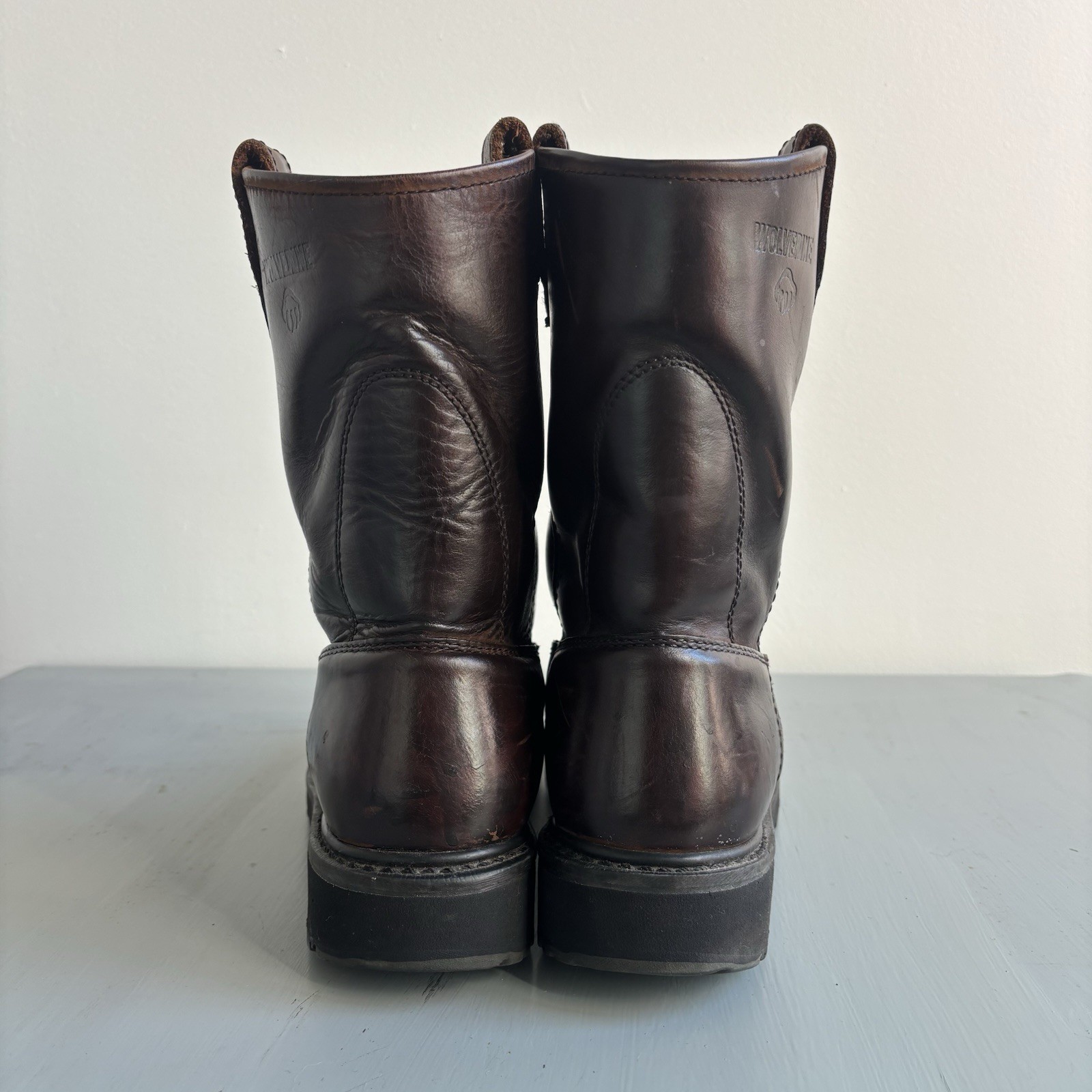 Wolverine Wellington Brown Leather Boots Slip Resistant Size 9 Soft Toe Men’s