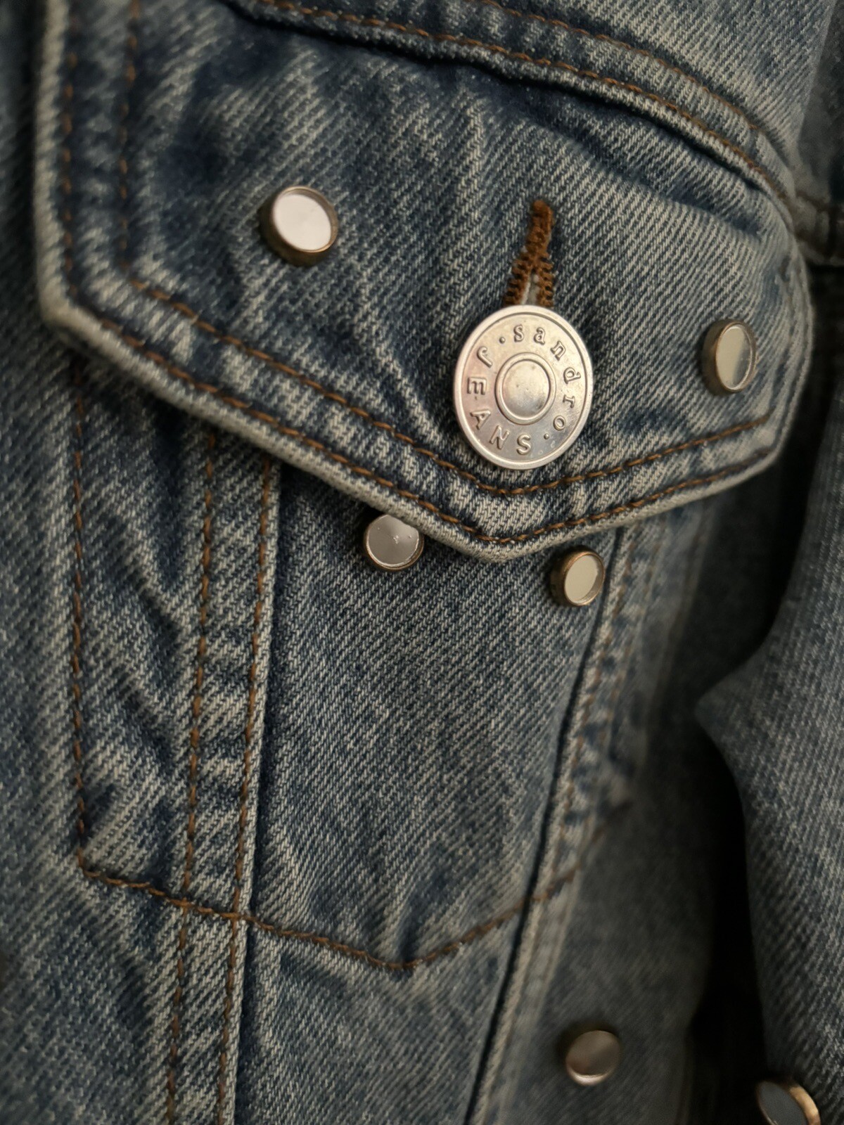 Sandro Paris Blue Denim Jacket With Studded Mirrors- UK 6- Fits UK 6-10 Relaxed