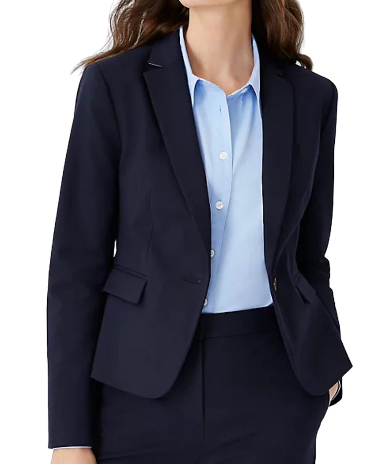 ANN TAYLOR NIGHT SKY BLUE THE PETITE ONE BUTTON STRETCH COTTON BLAZER JACKET 0P