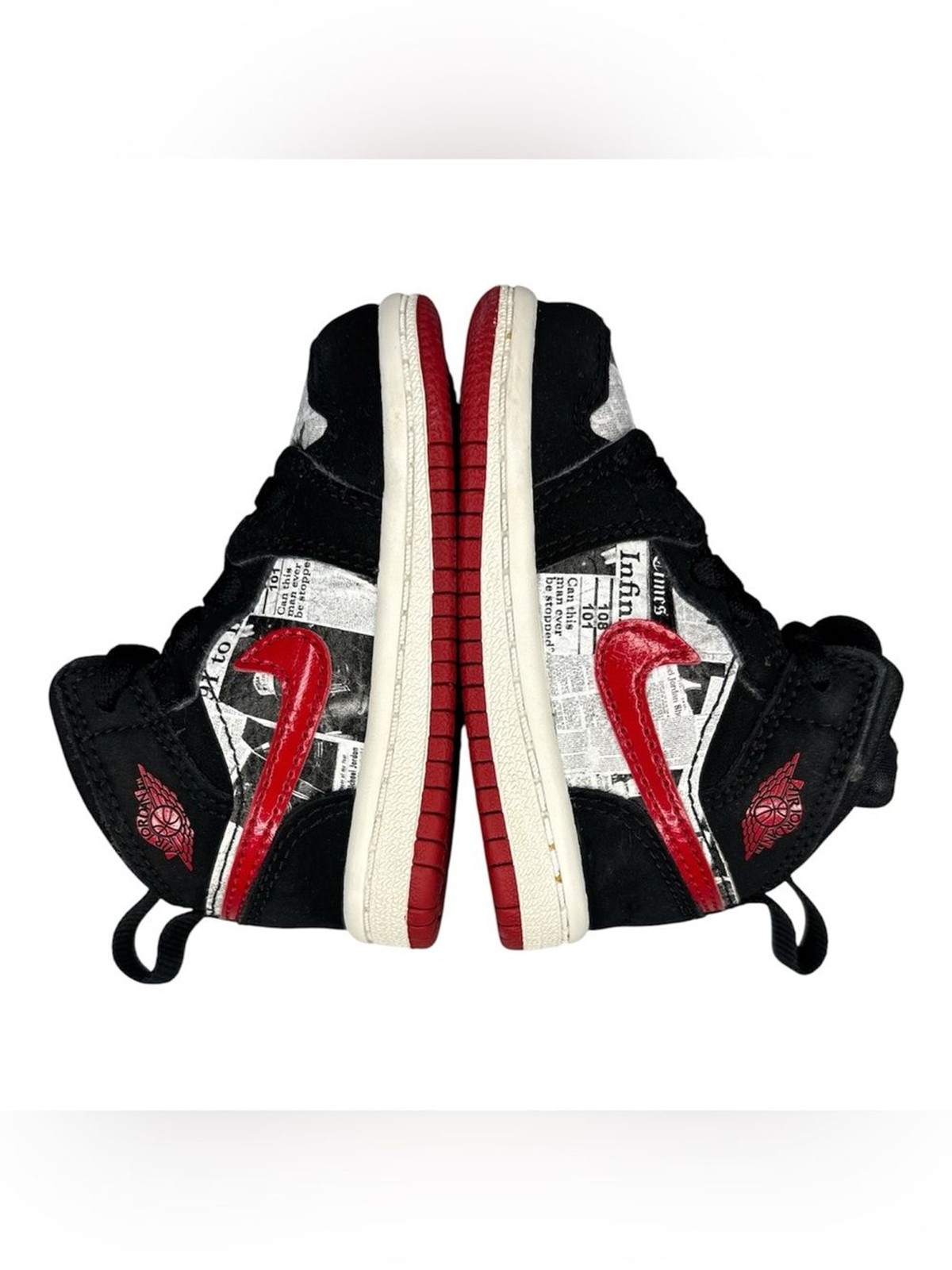 Baby Jordan’s | Mid Top | Red & Black “Newspaper Air Times” | Toddler 4 C