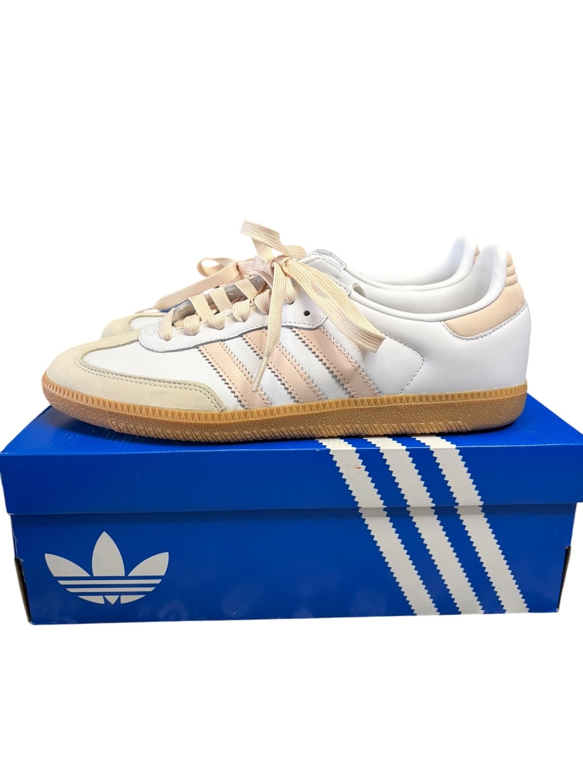 NIB Adidas Samba OG Women’s Lifestyle Shoes White Pink Gum Bottom JS1351 Sz 10.5