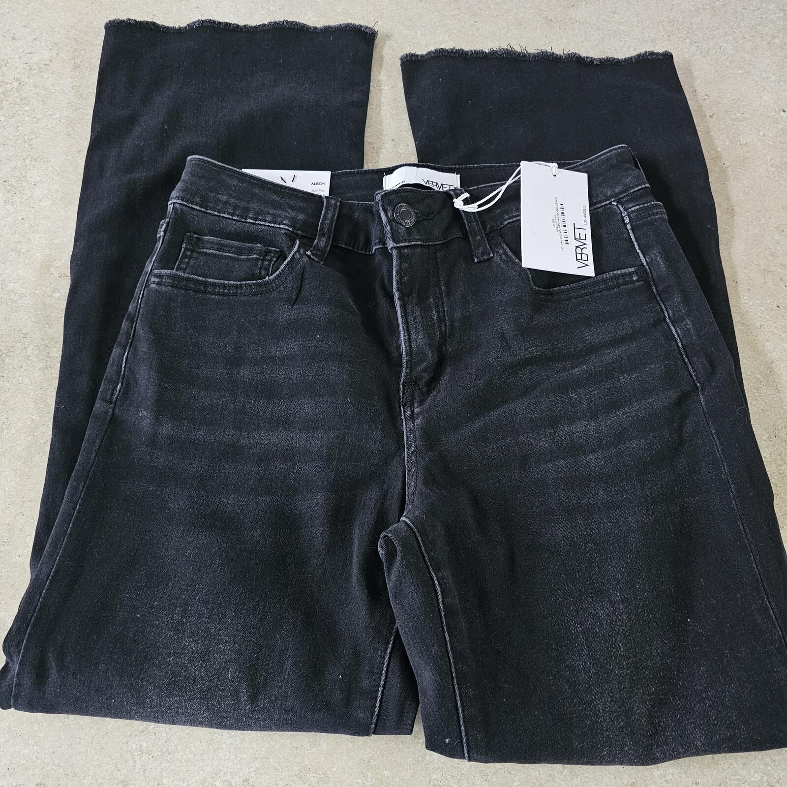 Vervet Mid Rise Step Hem Crop Flare Alison BLACK 28 NEW