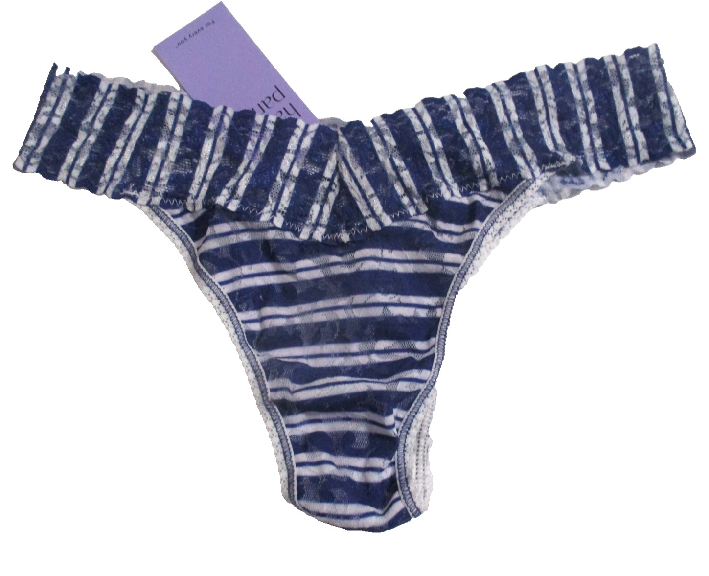 HANKY PANKY ONE SIZE OS THONG 4811 ORIGINAL RISE DARK BLUE WHITE NYLON PANTIES