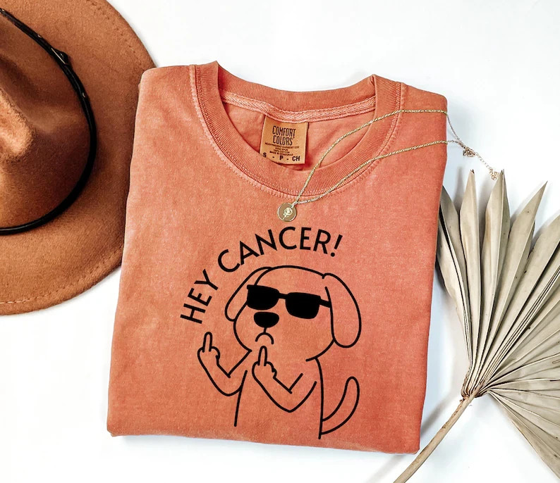 Hey Cancer Funny Dog Middle Finger Fighter Survivor Graphic T-Shirt