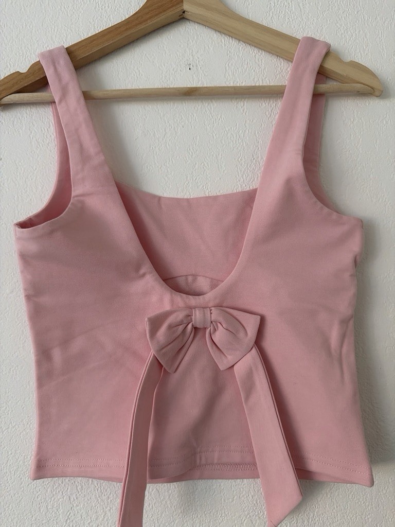 edikted Women’s Pink Square Neck Sleeveless Wide Strap Bow Tie Tank Top S